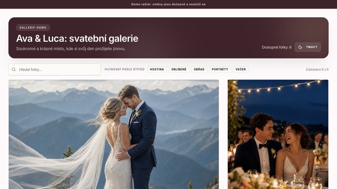 Gallerif demo galerie s vyhledáváním fotografií a tagovými filtry