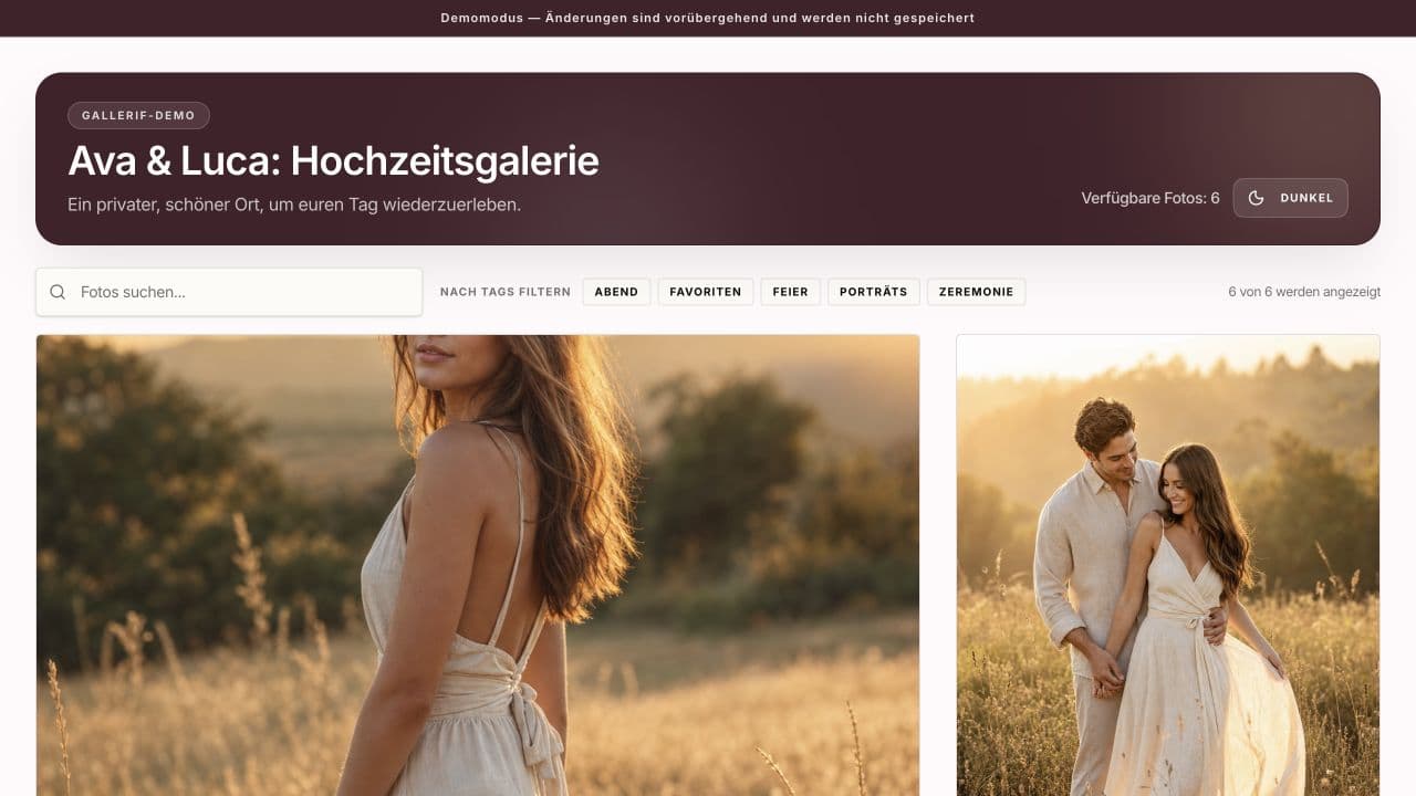 Gallerif-Demogalerie mit Bildsuche und Tag-Filtern